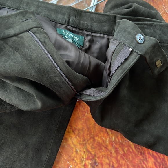 Vintage Ralph Lauren Suede 100% Leather Pants Dark green Women Size 14 - Picture 9 of 10